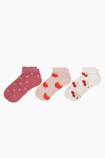Bross - Bross 3-teilige rote Frucht gemusterte Stiefeletten Baby Socken