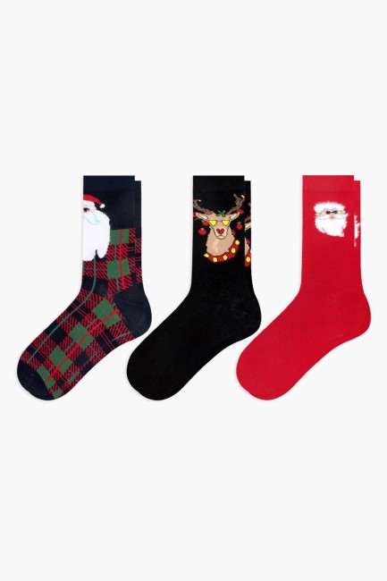 Bross - Bross 3'lü Noel Baba Desenli Erkek Çorabı