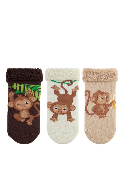 BROSS - Bross 3lü Maymun Kaydırmaz Taban Havlu Bebek Çorap