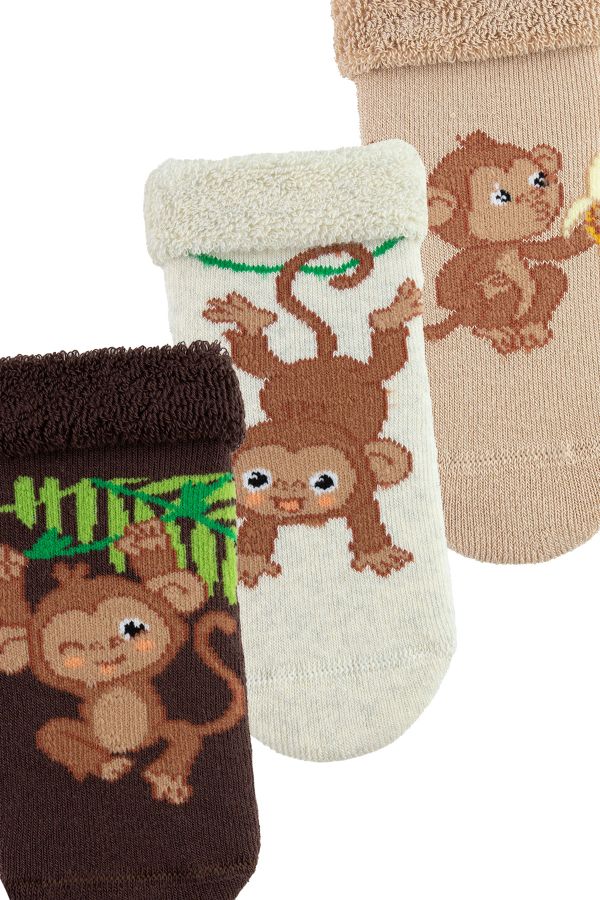 Bross 3lü Maymun Kaydırmaz Taban Havlu Bebek Çorap
