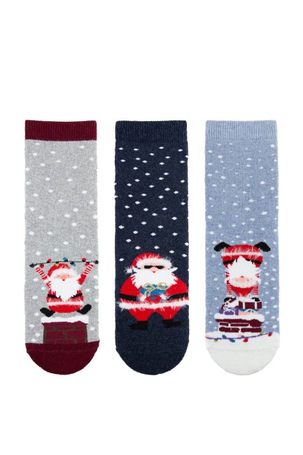BROSS - Bross 3lü Noel Baba Kaydırmaz Havlu Çocuk Çorap
