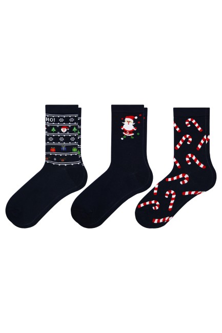 Bross - Bross 3'lü Noel Baba Temalı Kadın Çorabı