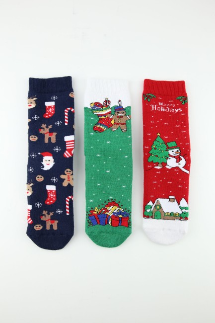 BROSS - Bross 3lü Noel Kaydırmaz Havlu Çocuk Soket Çorap