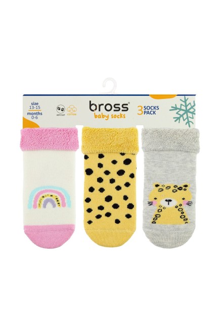 BROSS - Bross 3lü Puantiyeli Tıger Havlu Bebek Soket Çorap