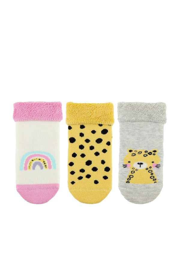 Bross 3lü Puantiyeli Tıger Havlu Bebek Soket Çorap