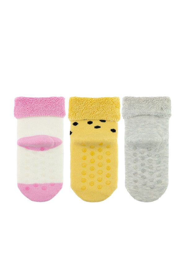 Bross 3lü Puantiyeli Tıger Havlu Bebek Soket Çorap