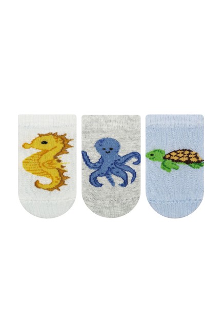 Bross - Bross 3'lü Su Canlıları Desenli Sneaker Bebek Çorabı