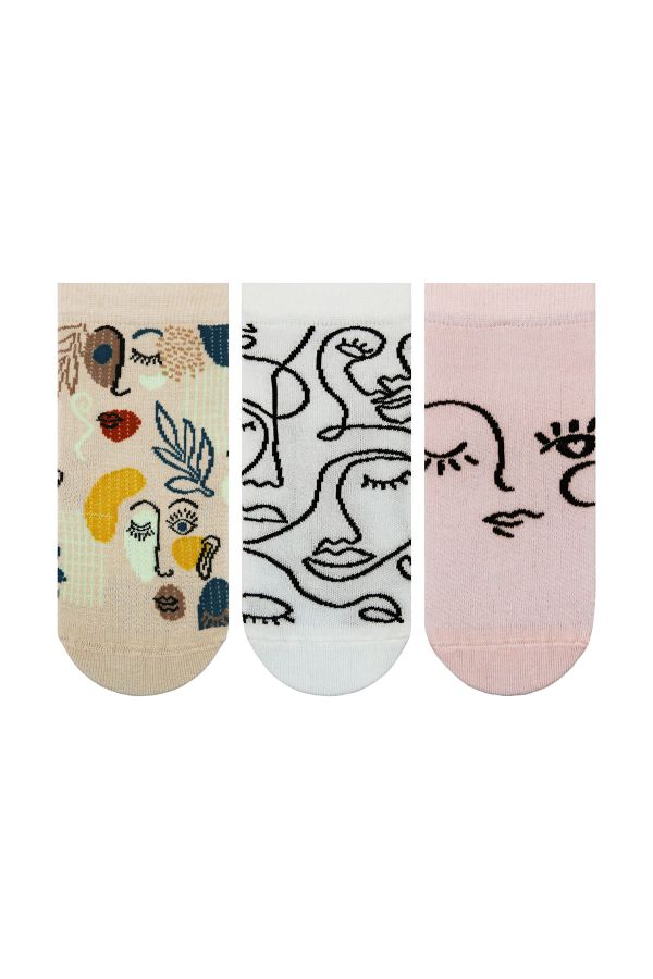 Bross 3lü Surat Desenli Kadın Patik Çorap