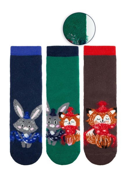 Bross 3lü Tilki Tavşan Kaydırmaz Havlu Çocuk Çorap - Thumbnail