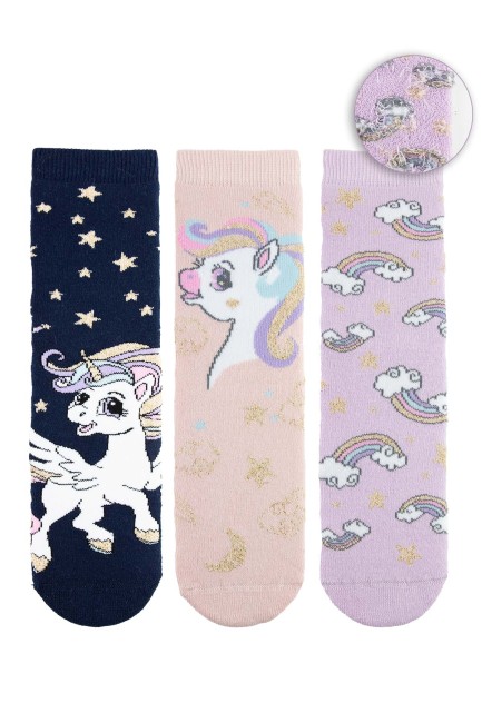 Bross3lü UnicornKaydırmaz Taban Havlu Çocuk Çorap - Thumbnail