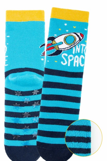 Bross 3lü Uzay Kaydırmaz Taban Havlu Çocuk Çorap - Thumbnail