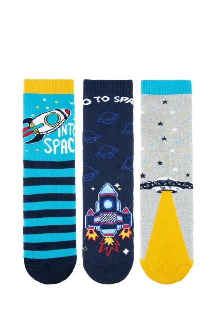 Bross 3lü Uzay Kaydırmaz Taban Havlu Çocuk Çorap - Thumbnail