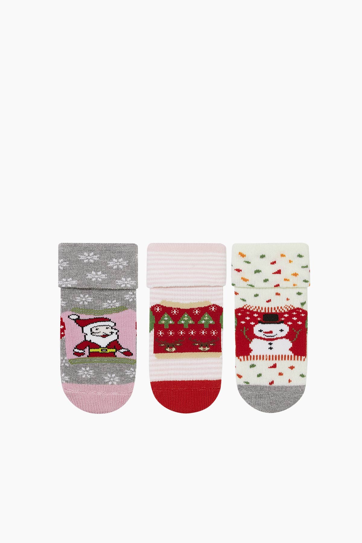 Bross - Bross 3-teilige Weihnachtsmuster Handtuch Baby Socken