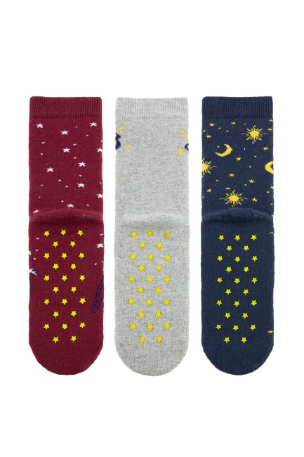 Bross 3lü Yıldız Kaydırmaz Taban Havlu Çocuk Çorap - Thumbnail