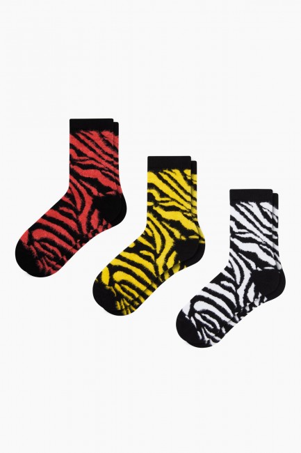 Bross - Bross 3'lü Zebra Desenli Tüylü Kadın Çorabı
