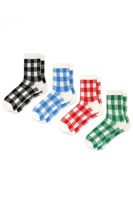 Bross - Bross 4-Pack Colorful Checkered Patterned Kids Socks