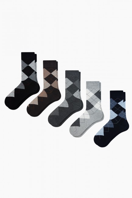 Bross - Bross 5-Pack Plaid Patterned Men's Socks