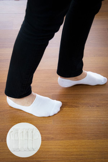 Bross - Bross 6lı Beyaz Topuk Silikonlu Erkek Babet Çorap