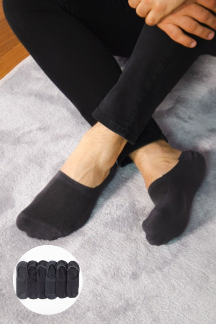 Bross - Bross 6lı Füme Topuk Silikonlu Erkek Babet Çorap