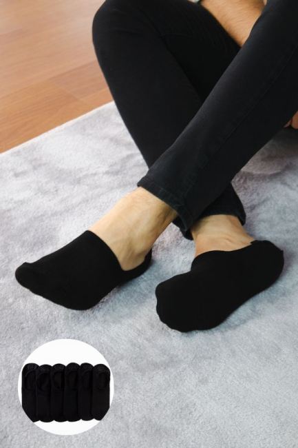 Bross - Bross 6lı Siyah Topuk Silikonlu Erkek Babet Çorap
