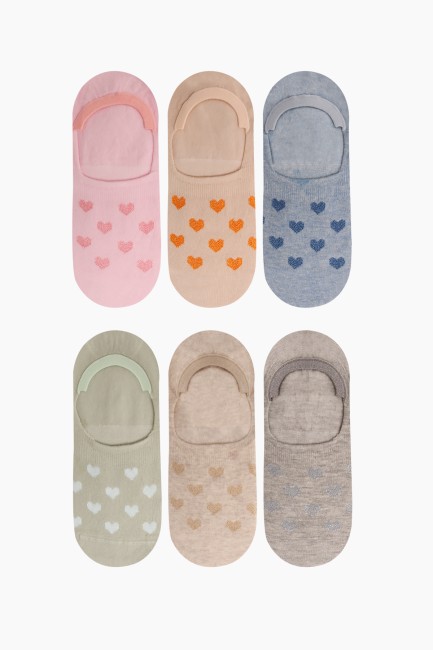 Bross - Bross 6-teilige Heart Patterned Flats Damen Socken