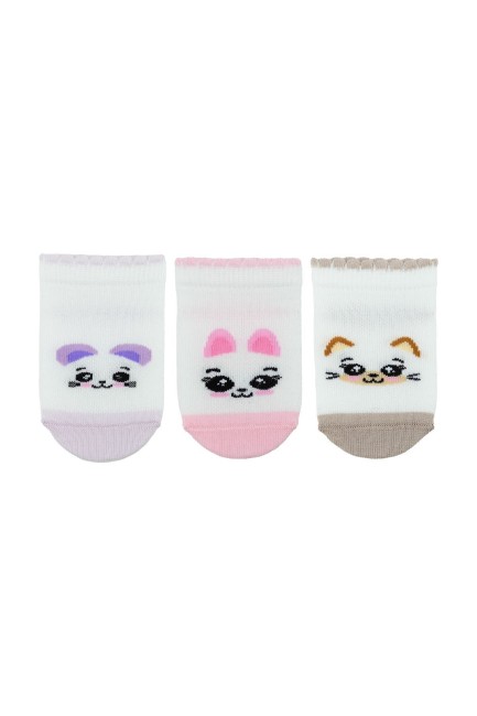 Bross 3lü Animal Face Kız Bebek Çorap - Thumbnail