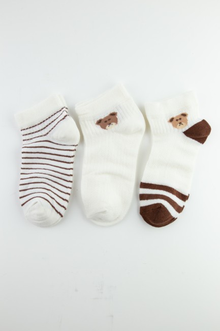 BROSS - Bross Ayıcık ve Çizgi Desenli Çocuk Patik Çorap