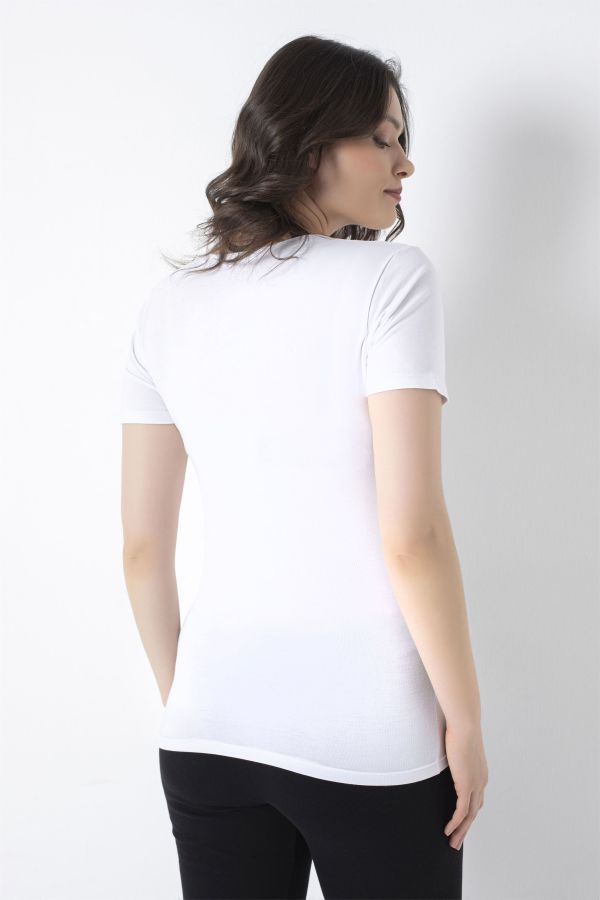 Bross Bambu Kadın Likralı 2li Beyaz Tişört 1460