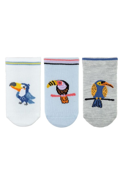 Bross - Bross Bebek 3lü Kuş Desenli Patik Çorap