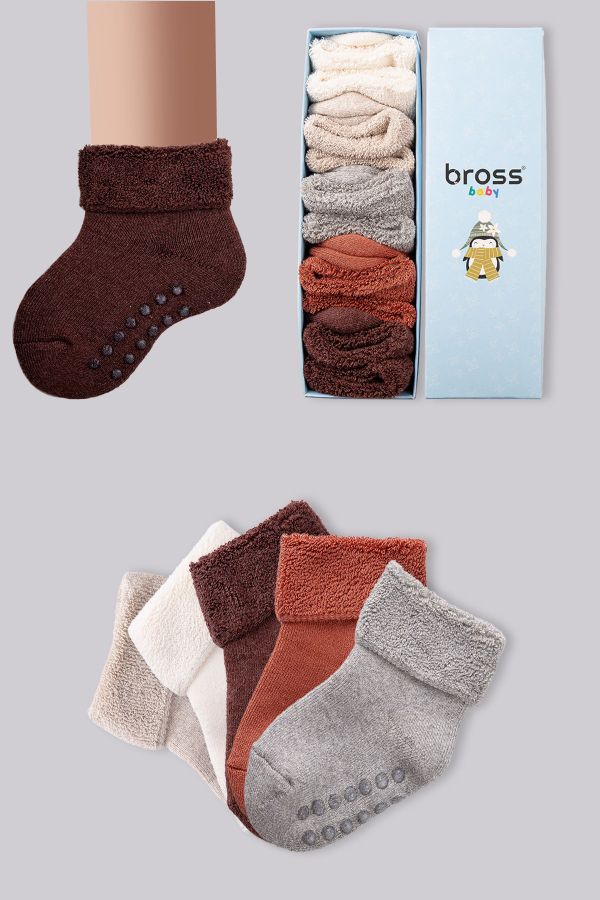 Bross Bebek 5li Havlu Kutu Kaydrımaz Soket Çorap