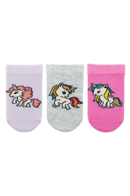 Bross - Bross Bebek Unicorn Desenli 3lü Patik Çorap