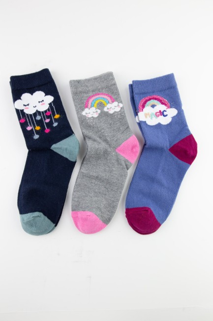 BROSS - Bross Bulut Desenli Kız Çocuk Soket Çorap