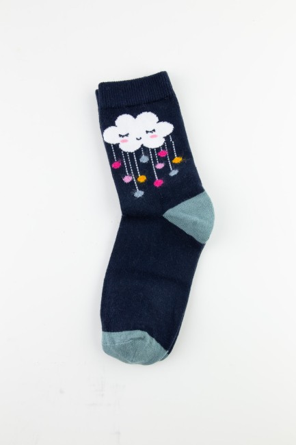 Bross Bulut Desenli Kız Çocuk Soket Çorap - Thumbnail