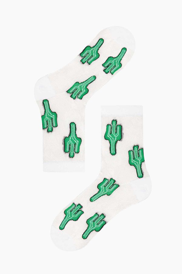 Bross Cactus Patterned Transparent Women's Socks