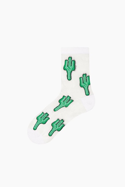 Bross Cactus Patterned Transparent Women's Socks - Thumbnail