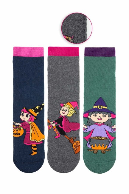 BROSS - Bross Cadı Desenli Havlu Çocuk Çorap