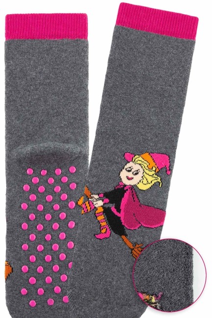 Bross Cadı Desenli Havlu Çocuk Çorap - Thumbnail