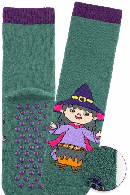 Bross Cadı Desenli Havlu Çocuk Çorap - Thumbnail