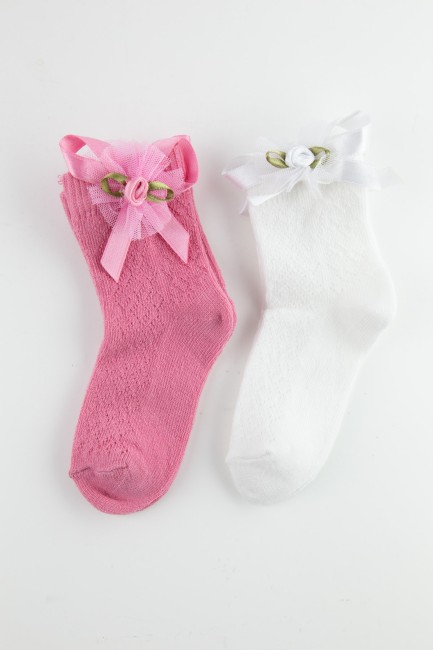 BROSS - Bross Çiçek Aksesuarlı File Kız Bebek Soket Çorap