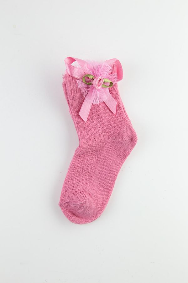 Bross Çiçek Aksesuarlı File Kız Bebek Soket Çorap