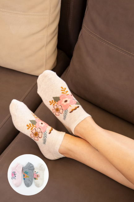 BROSS - Bross Çiçek Desenli Kadın Sneaker Çorap