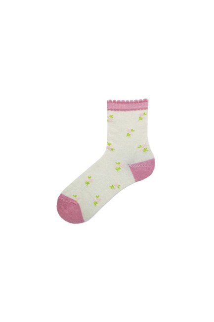 Bross Çiçek Desenli Kız Çocuk Soket Çorap - Thumbnail