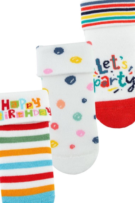 Bross Doğum Günü Desenli Havlu Bebek Soket Çorap - Thumbnail