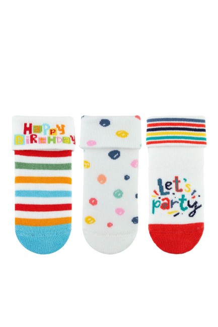 BROSS - Bross Doğum Günü Desenli Havlu Bebek Soket Çorap