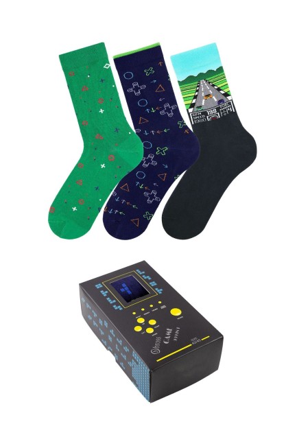 Bross - Bross Erkek 3lü Tetris Temalı Soket Çorap Kutulu-1