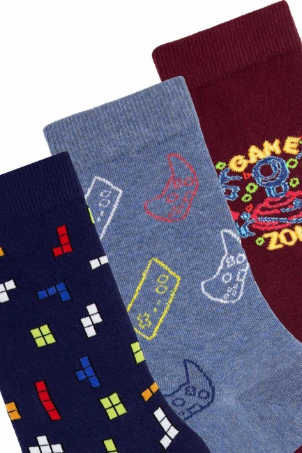 Bross Erkek 3lü Tetris Temalı Soket Çorap Kutulu-3 - Thumbnail