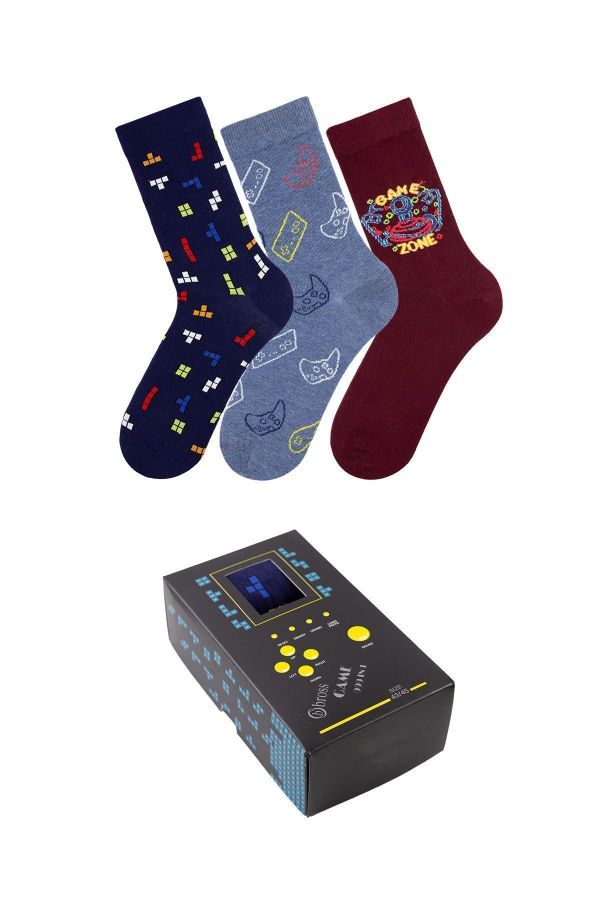 Bross Erkek 3lü Tetris Temalı Soket Çorap Kutulu-3