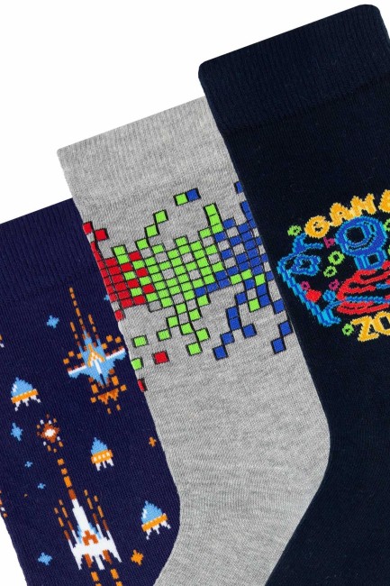 Bross Erkek 3lü Tetris Temalı Soket Çorap Kutulu-4 - Thumbnail