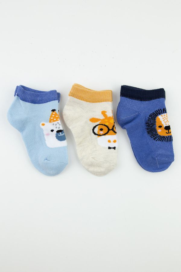 Bross 3lü Fanimal Erkek Bebek Patik Çorap