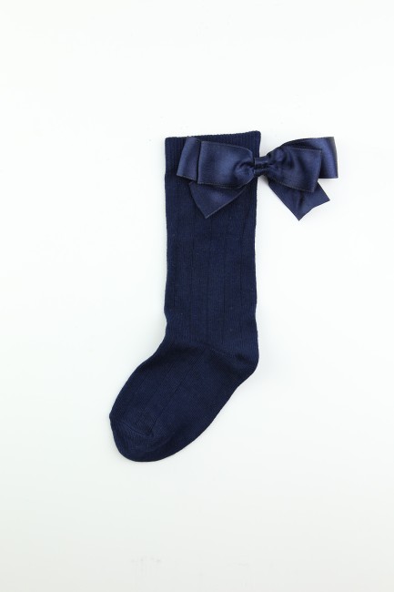 BROSS - Bross Navy Blue Bow Kids Knee High Socks